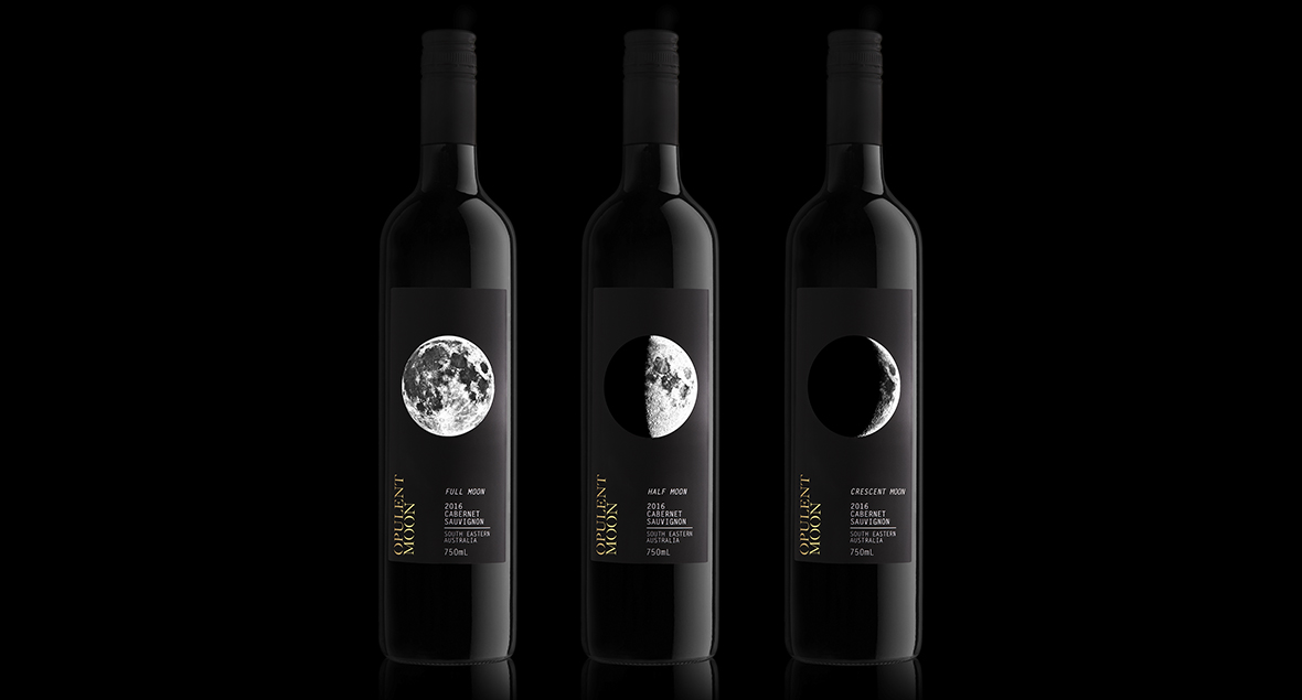 Opulent Moon, Wine Label Design, Black Squid Design